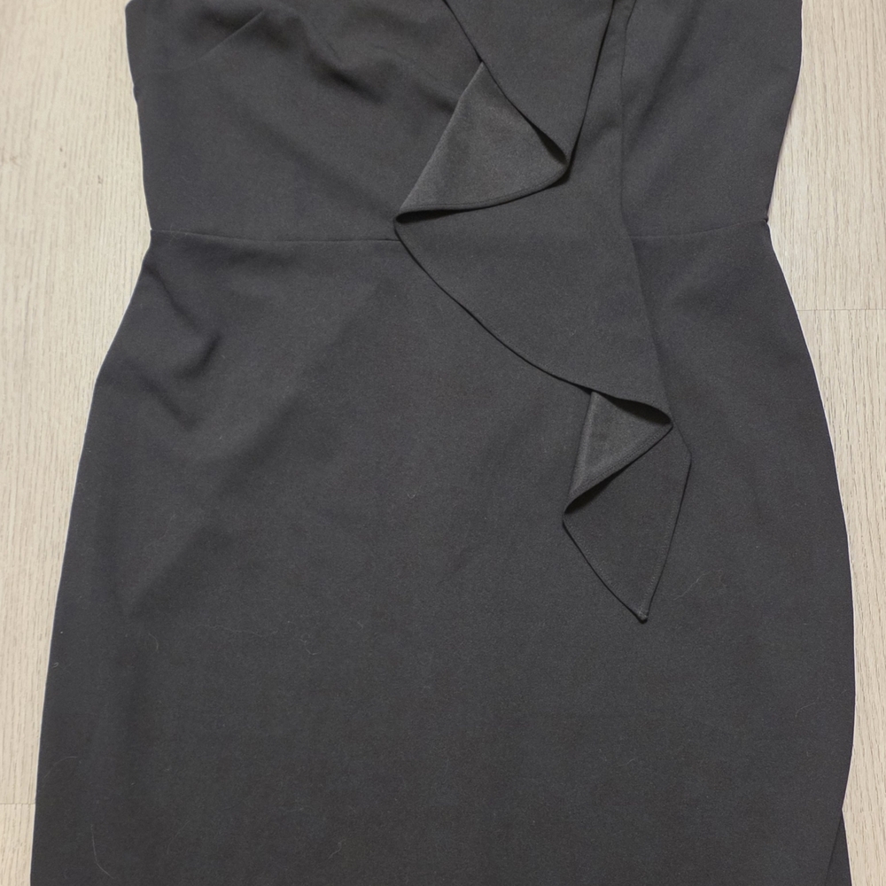 DKNY Black Midi Dress with Front Ruffle